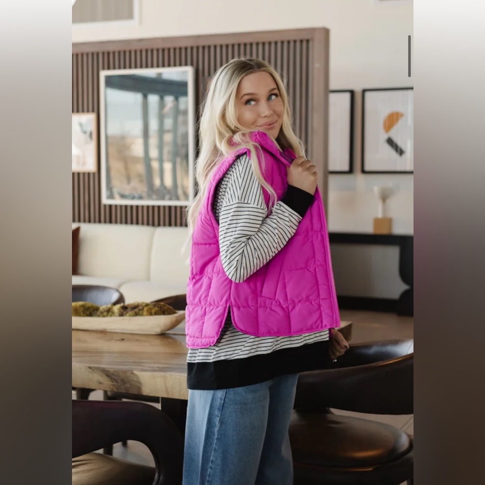Fuchsia Barbie Pink Quilted Puffer Vest - Picture 10 of 13